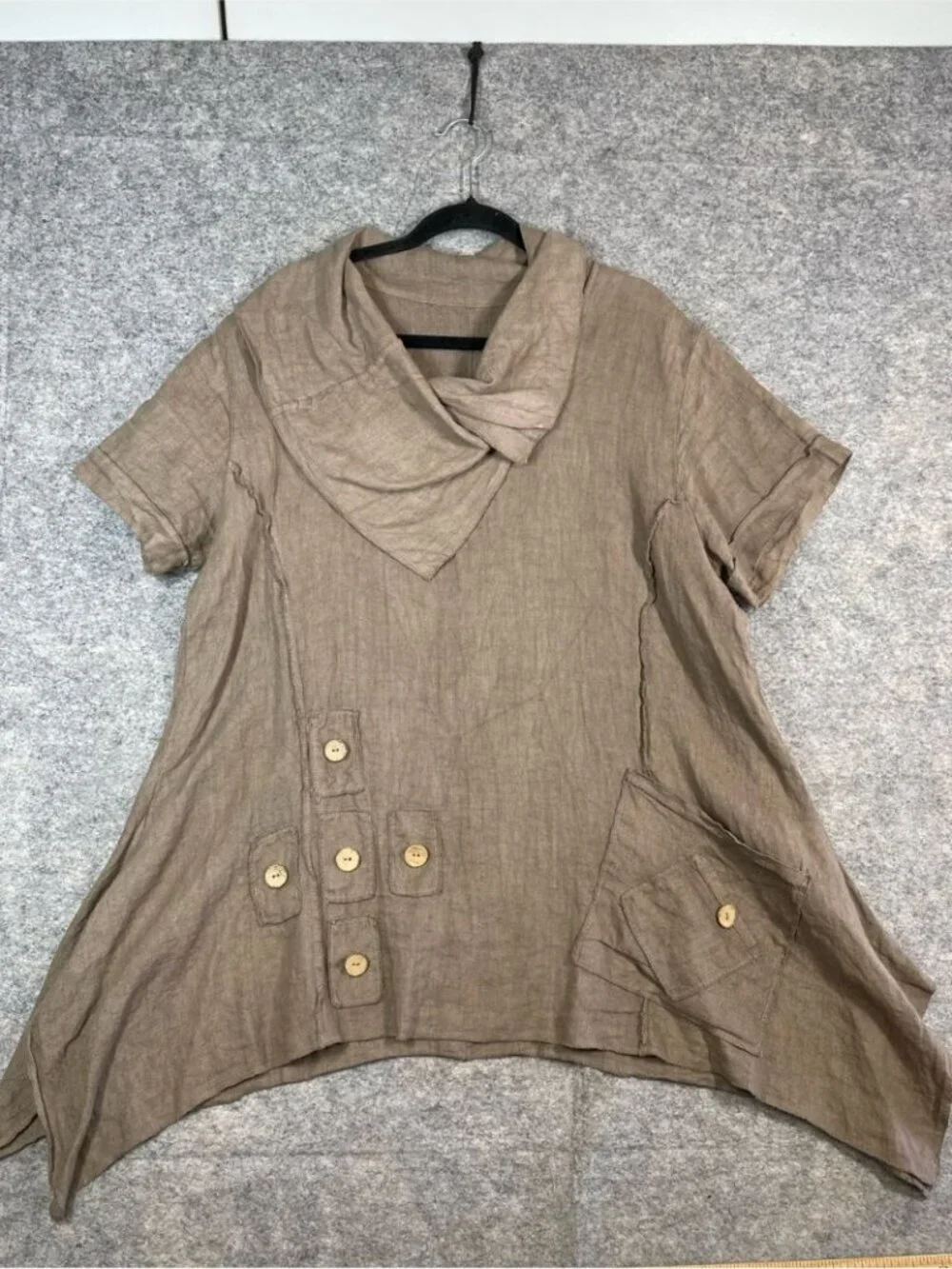 Italian Linen Tunic Dress Taupe Asymmetrical Boho Lagenlook Minimalist Vacation